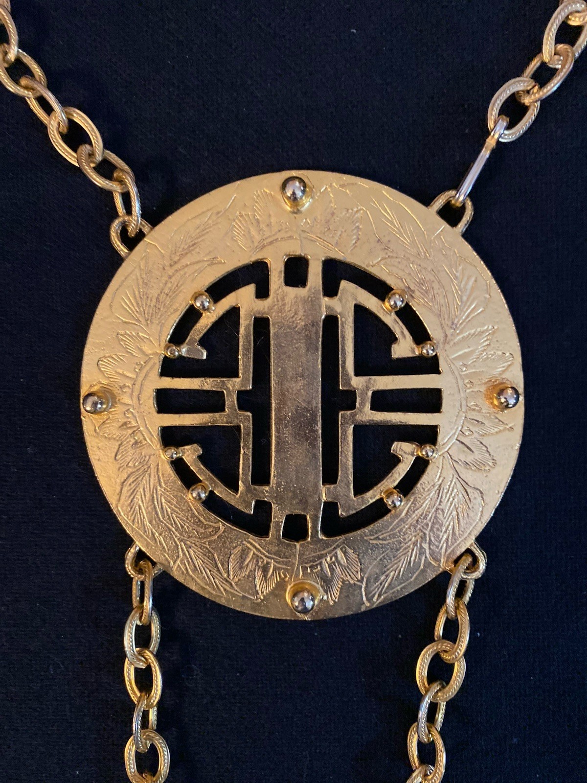 Vtg Alexis Kirk Large 3 Medallion Asian Style Necklace Runway