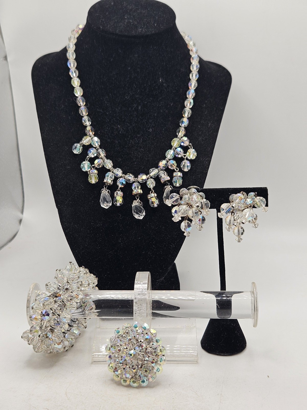 Vintage Austrian Crystal Necklace, Earrings, Bracelet, And Brooch Set.