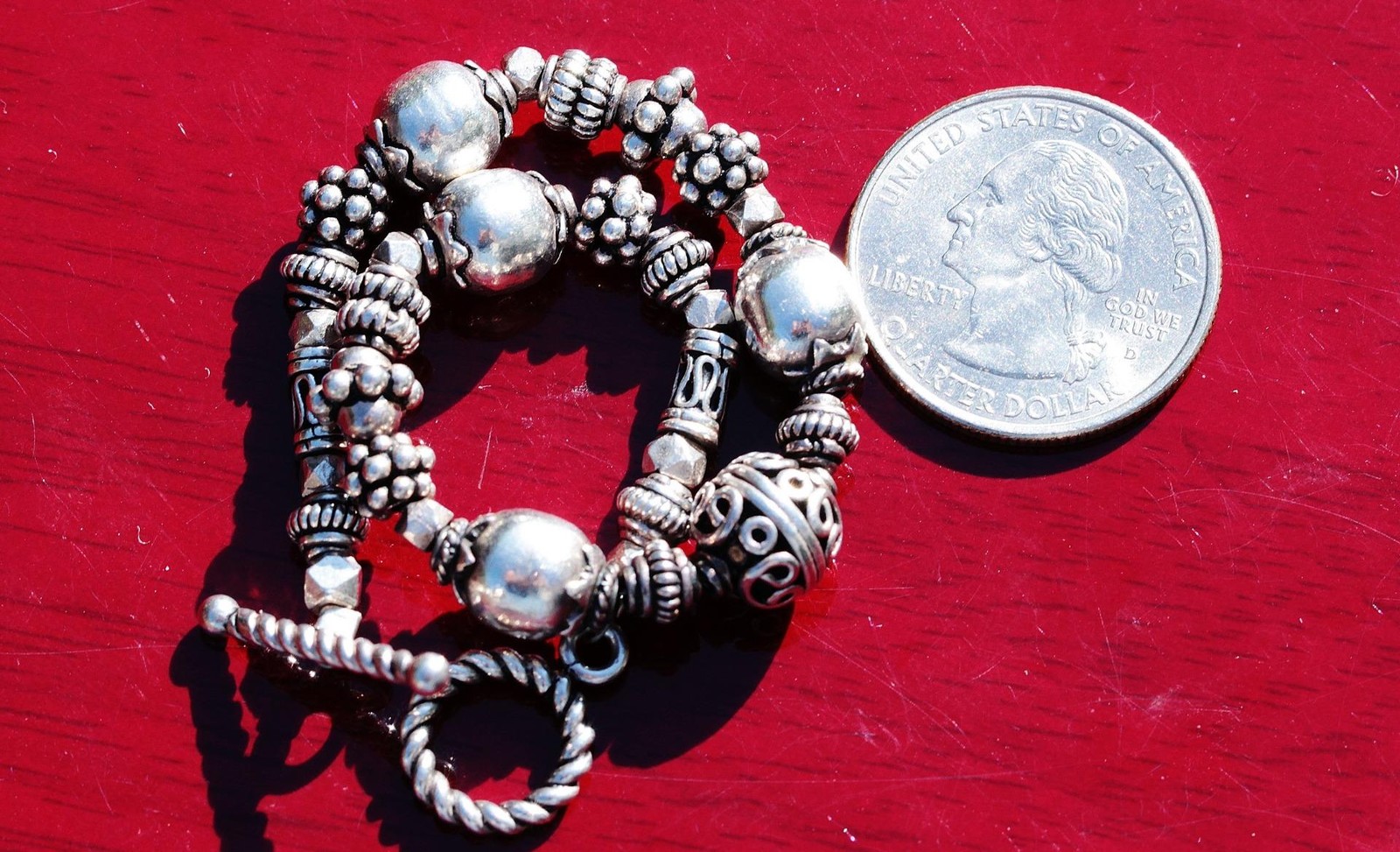 bead bracelet base metal heavy 7.75″ vintage handmade 20.1gr