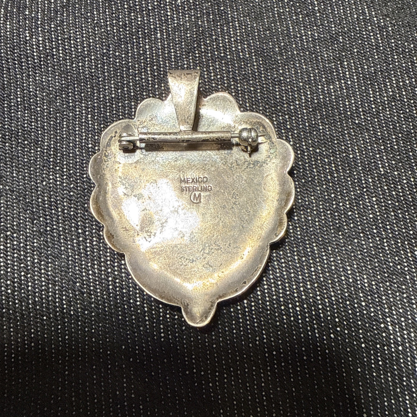 CM Gems Sterling Silver Turquoise Heart Removable Bail Pendant Brooch Spiny