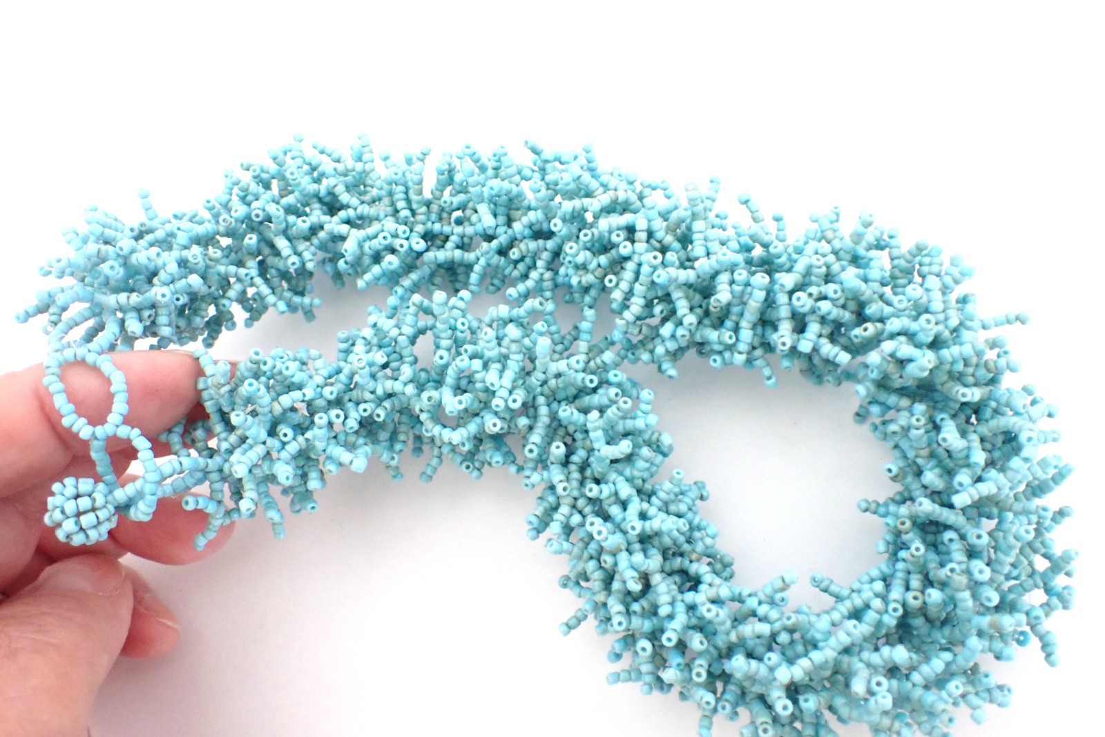 Vintage Multi Glass Beads Tubular Light Blue Choker Necklace Very Pretty