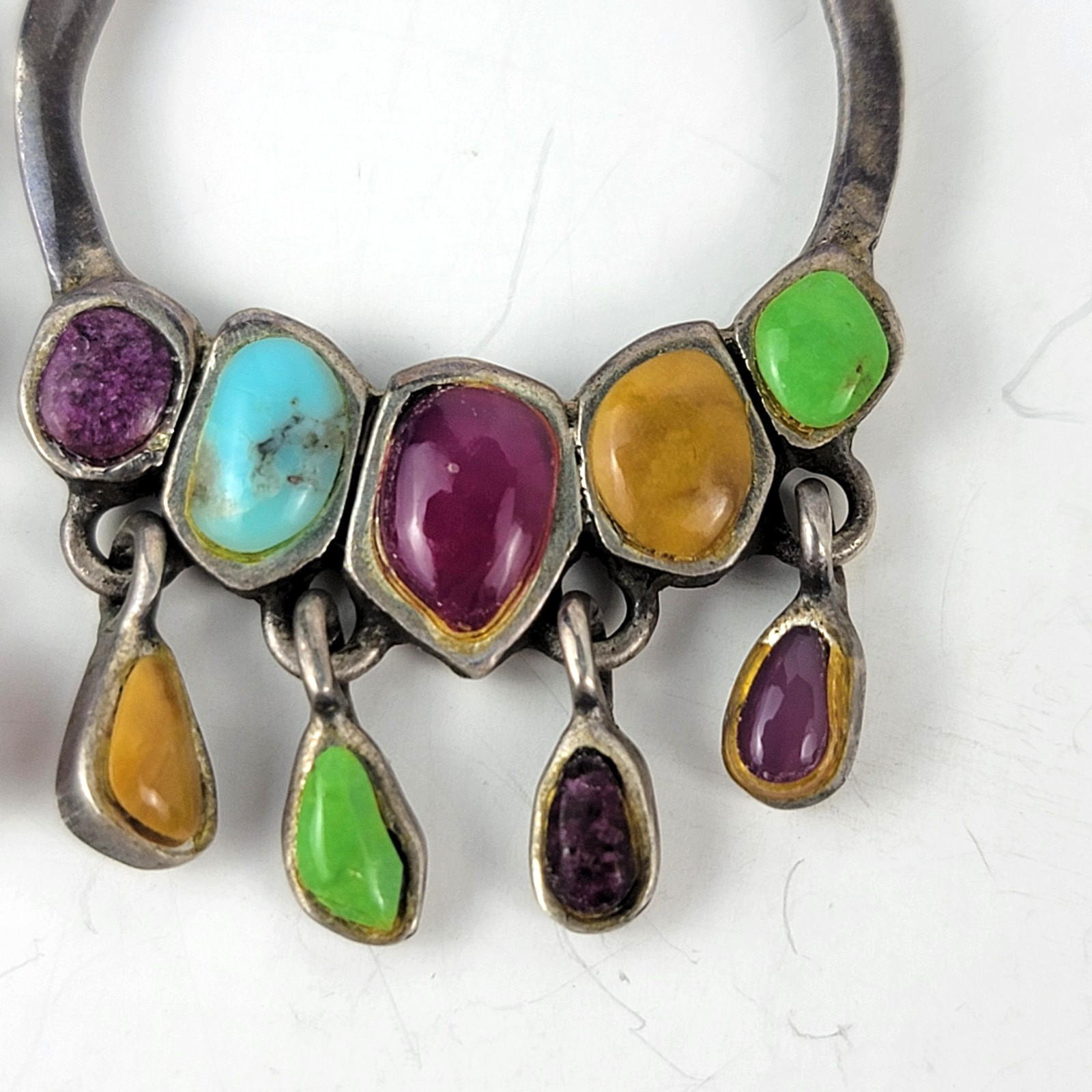 Vintage Barse Sterling Silver Multi Gemstone Earrings Artisan Dangle Turquoise