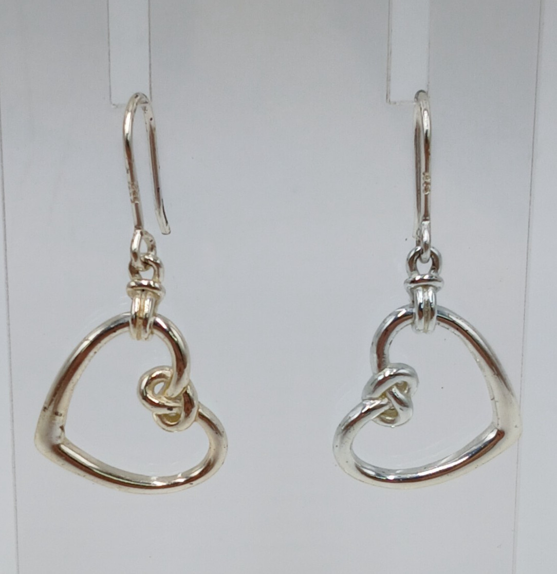 VTG 925 Heart Knot Earrings 1.5in Drop Sterling Silver 2g Lightweight Openwork