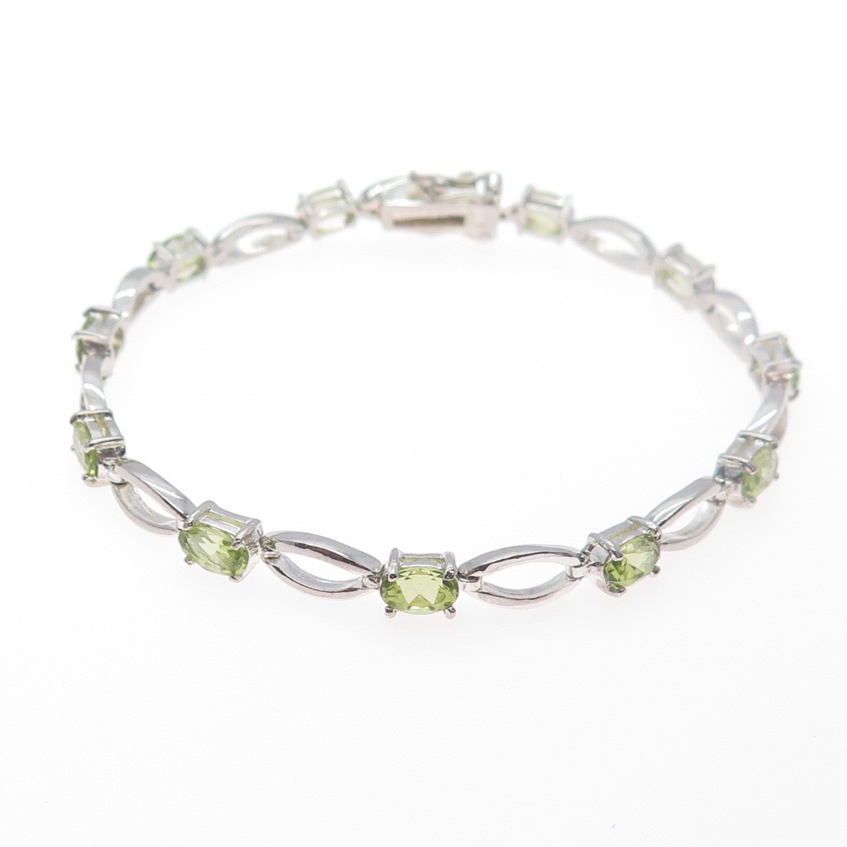 DBJ DEE BERKLE 925 Sterling Silver Vintage Real Round-Cut Peridot Bracelet 7.25″