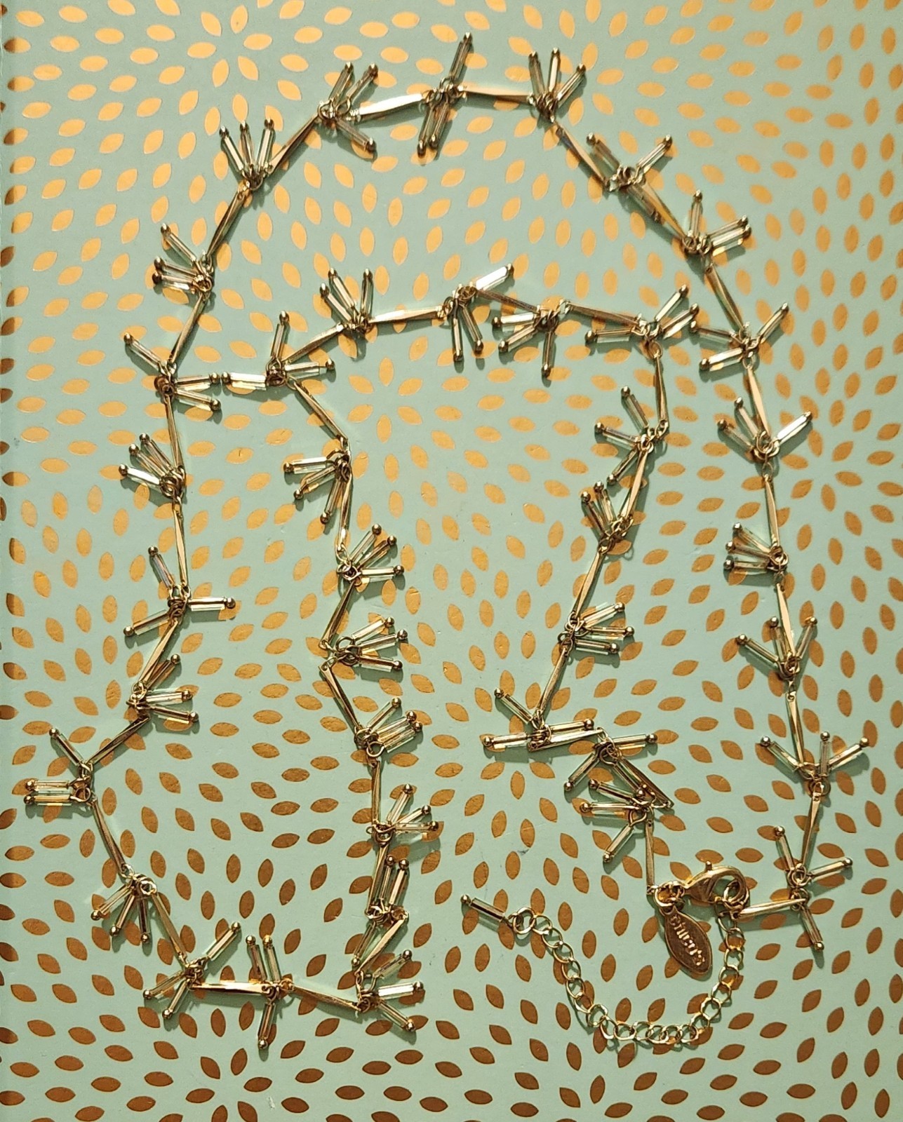 VTG Goldtone, Clear Elongated Glass charm Beads, Station Necklace
