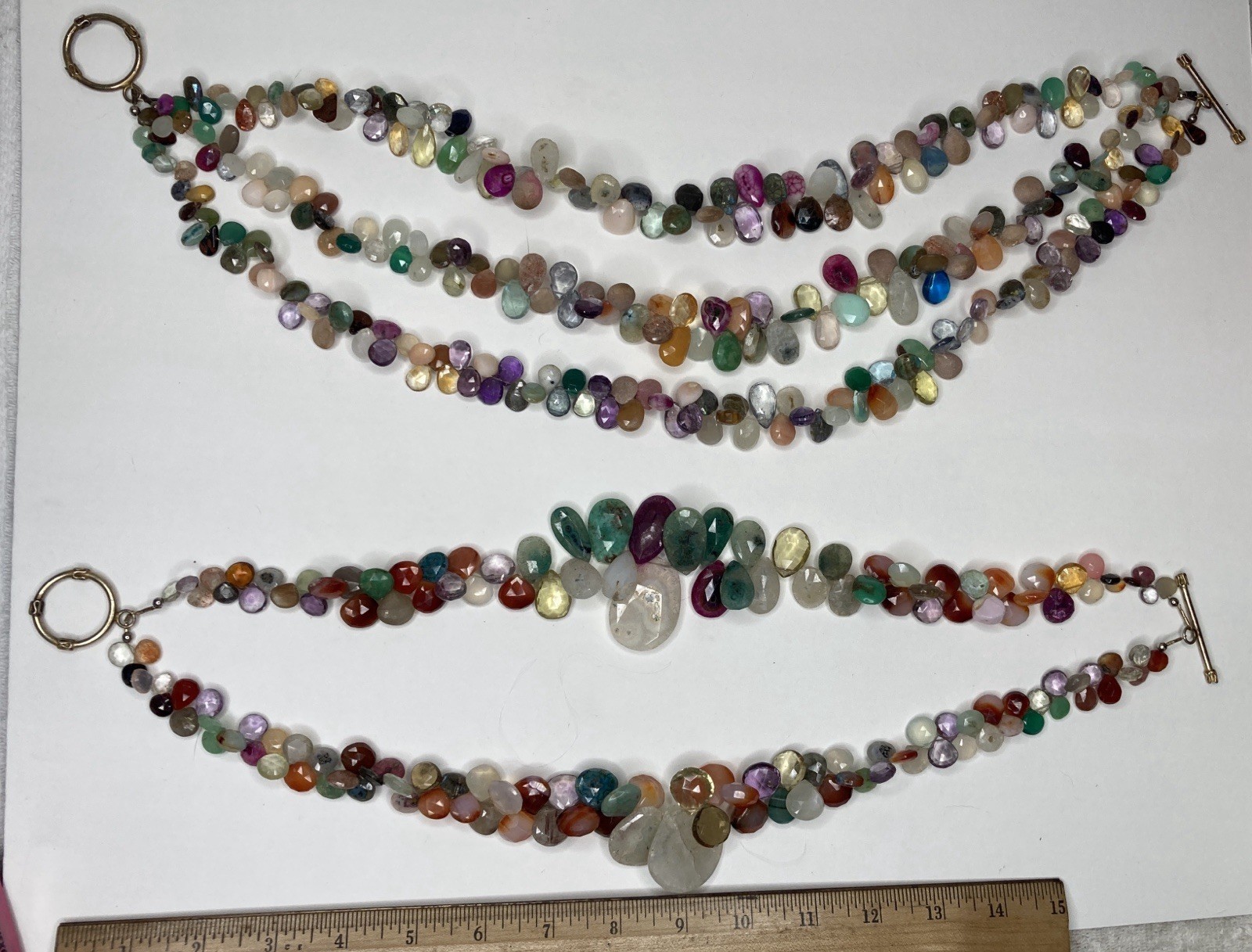 2 Multi-Colored & Multi-Strand Faceted Natural Crystal Bead Necklaces 17” & 18”