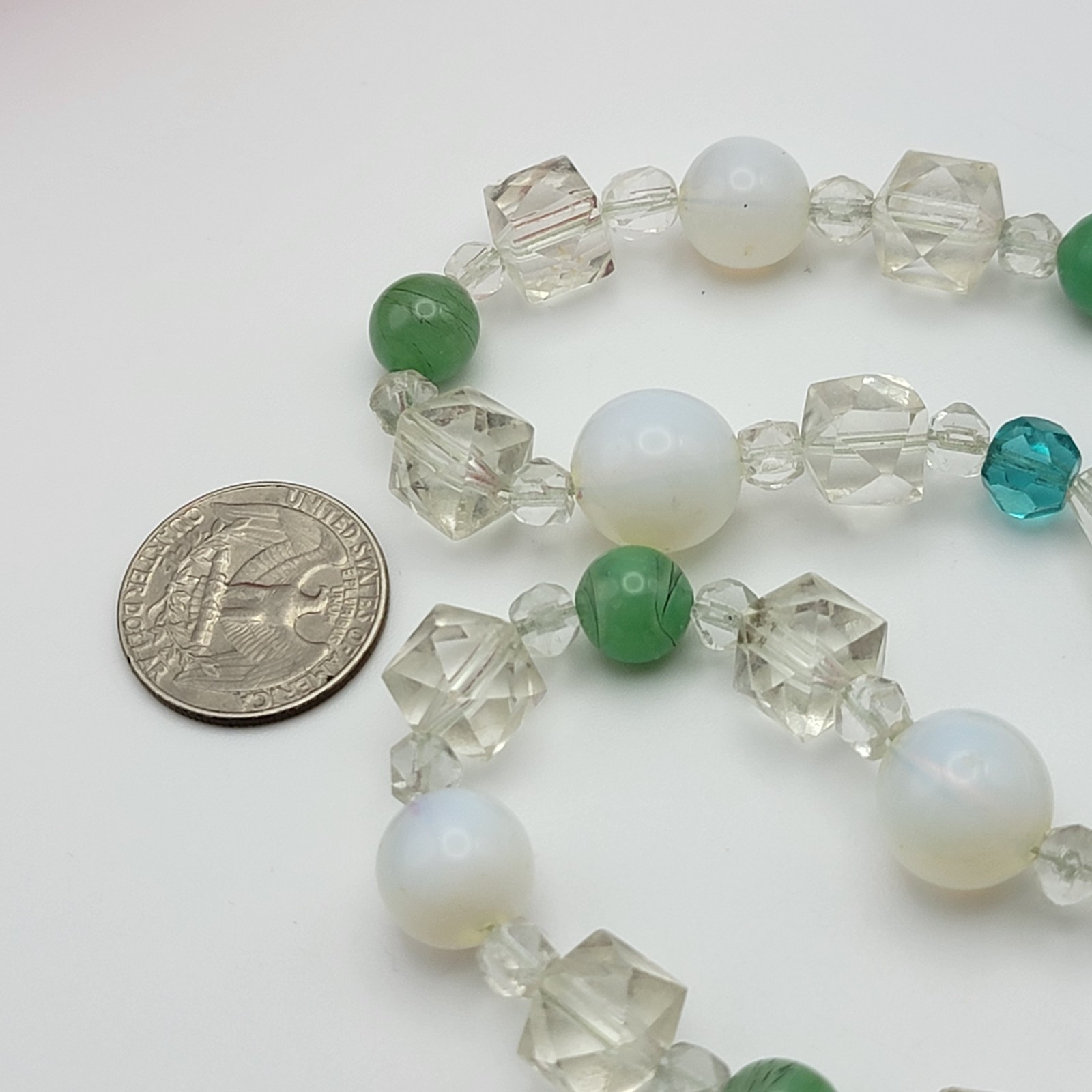 Multicolor Beaded Necklace Opalite Glass And Faceted Crystal Beads 19 in France