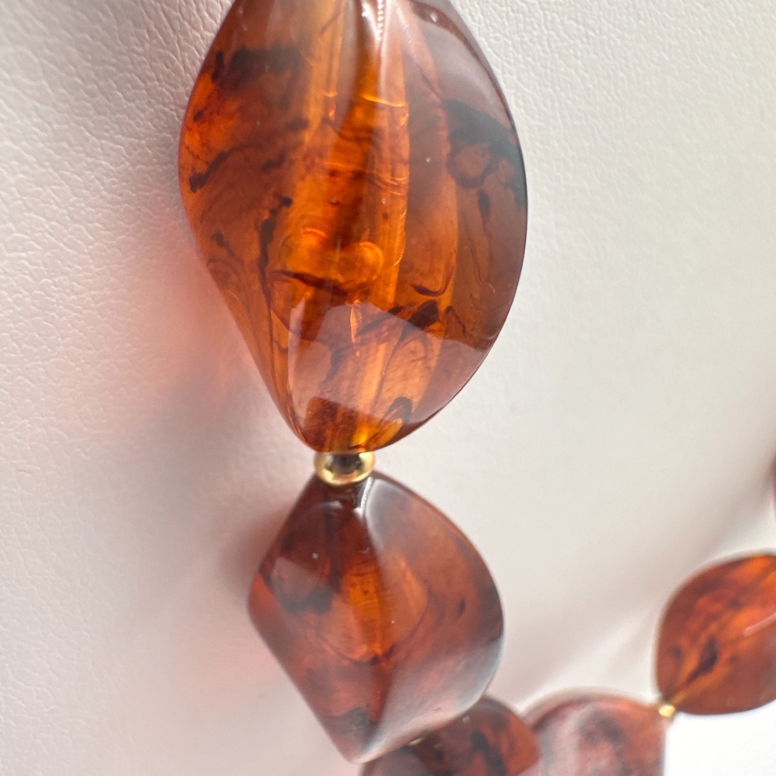 Vintage 90s Faux Amber Resin Chunky Necklace Brown Twisted Beaded Jewelry