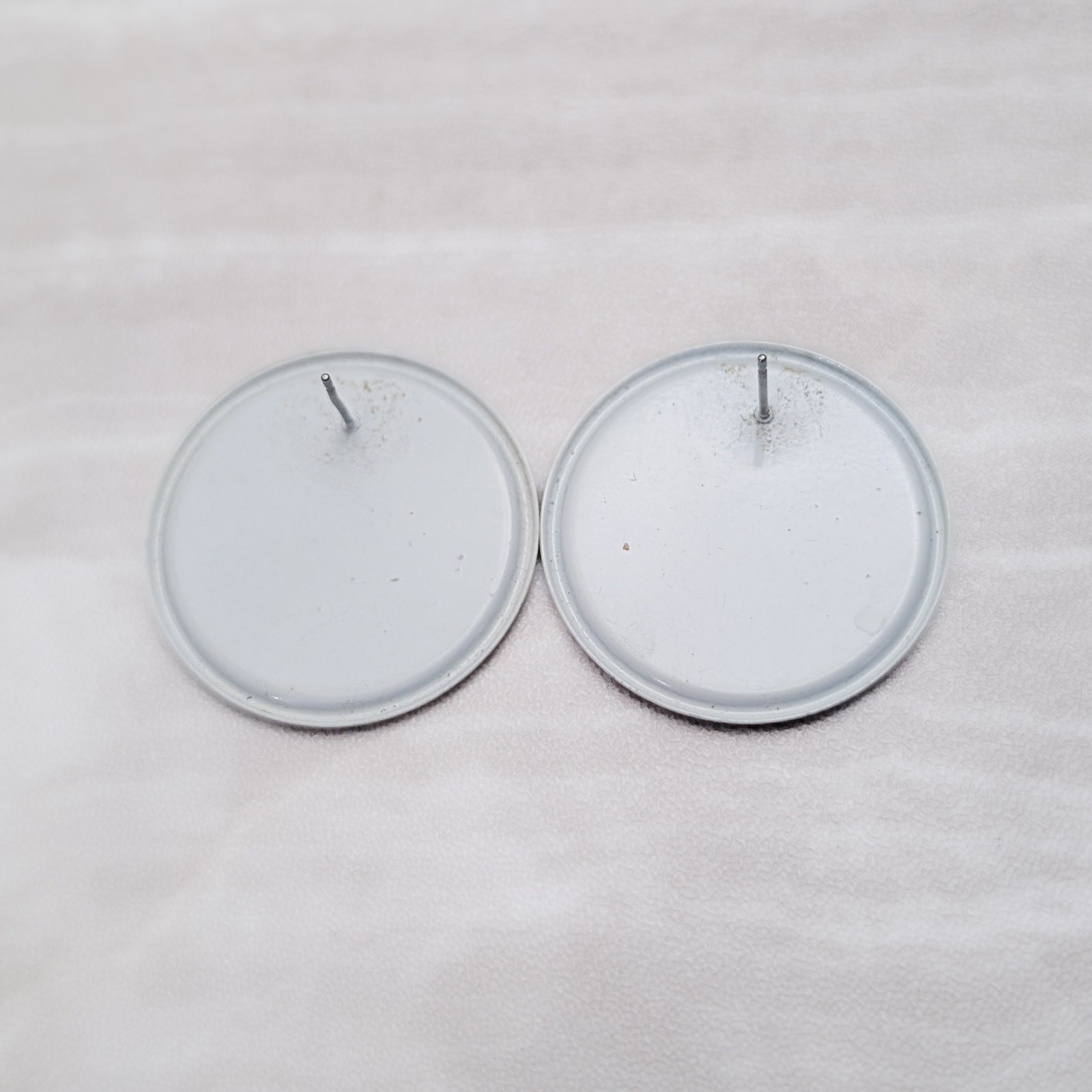 Vintage Stud Earrings Large Circle White, Blue, Green, Teal Tones Statement