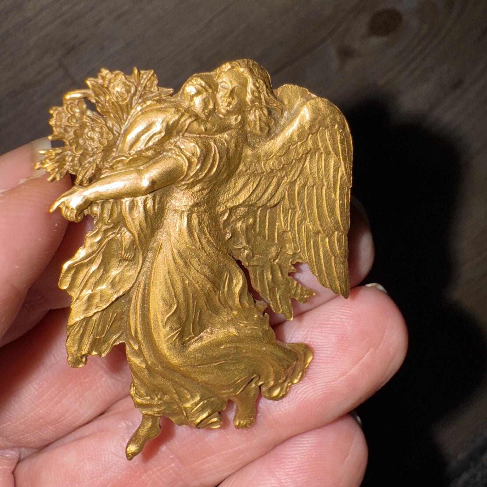 Guardian Angel Brooch SPNEA Gold Tone Society for Preservation New England 2”