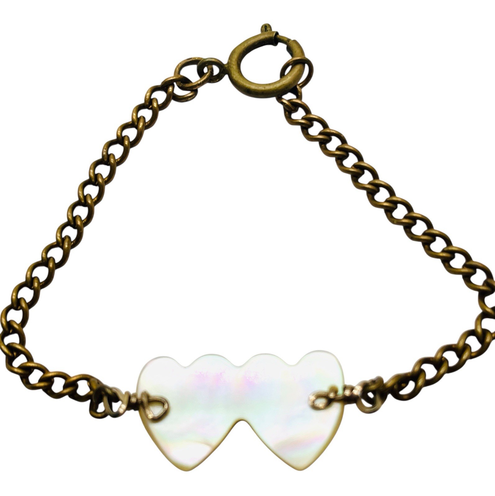 Vintage WWII Era Script Sweetheart Heart Bracelet GF Gold Filled & Antiqu Brass