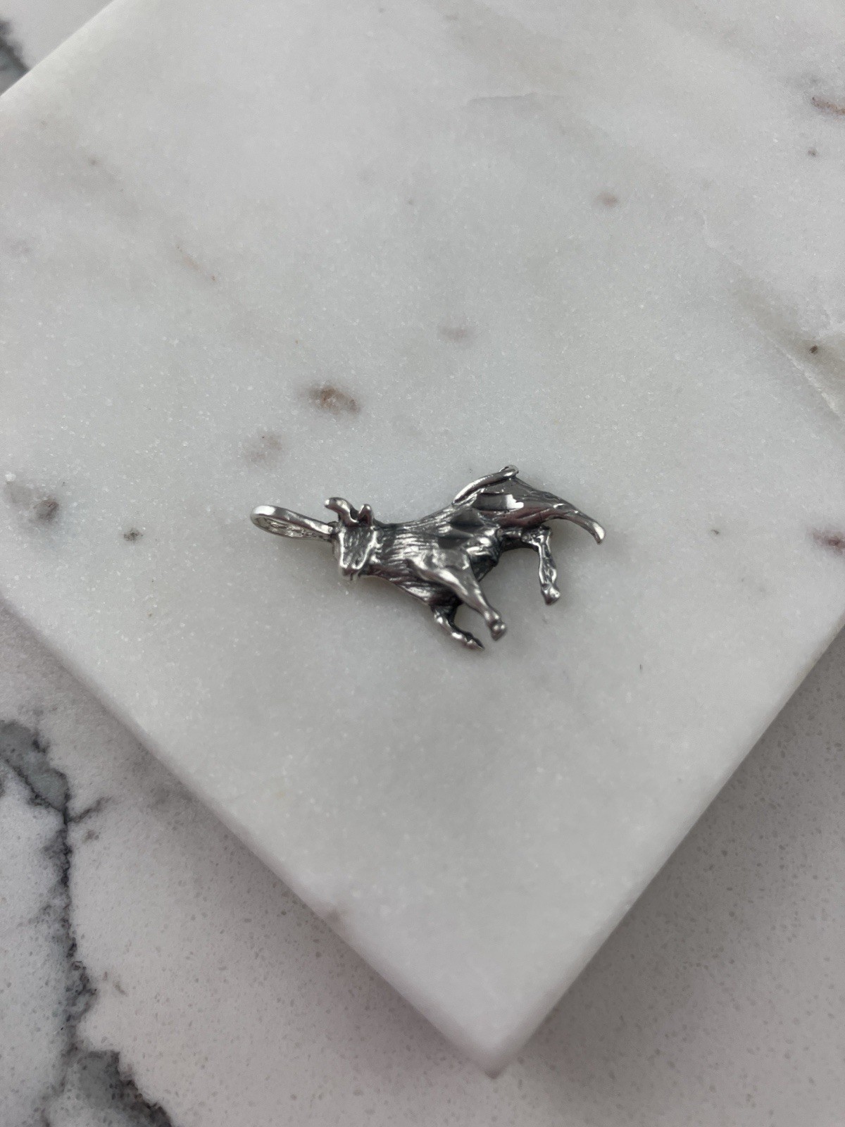 Vintage 925 Sterling Silver Bull Cow Animal Modernist Pendant
