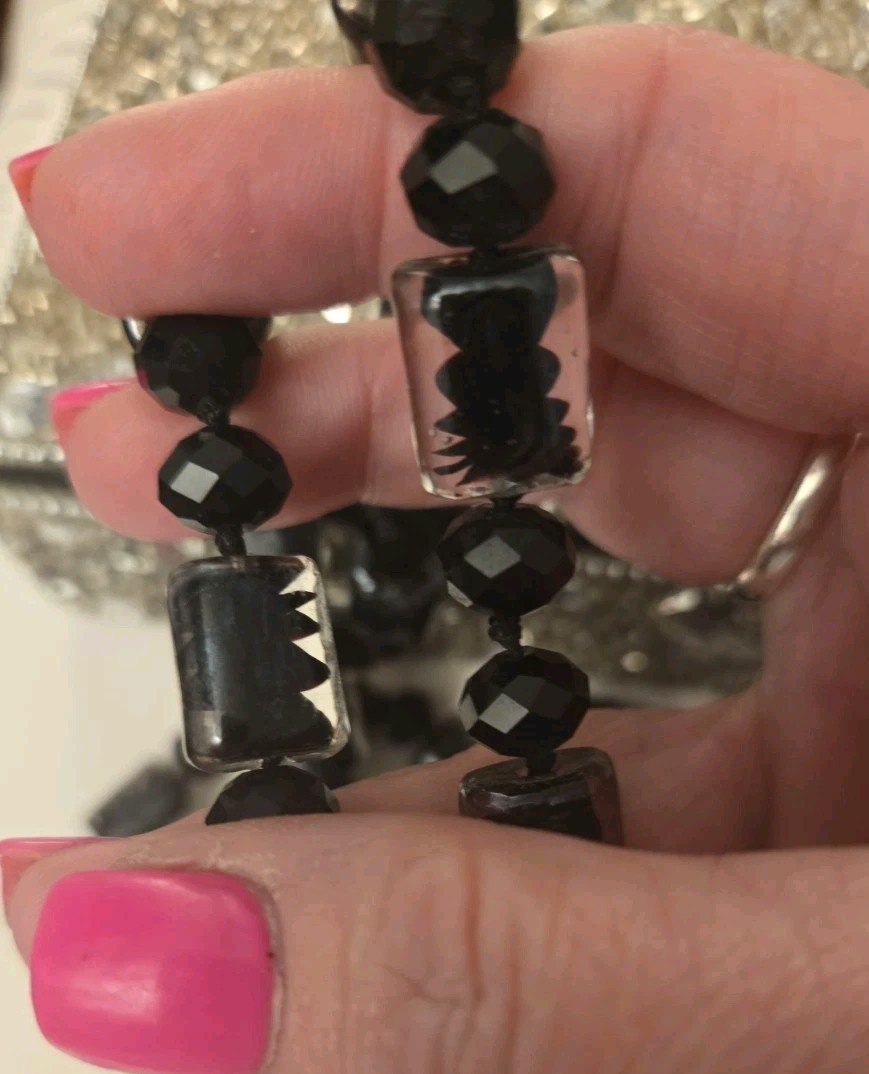 Antique Paris Necklace Black and Clear Glass Beads 1920s Flapper Xtra Long