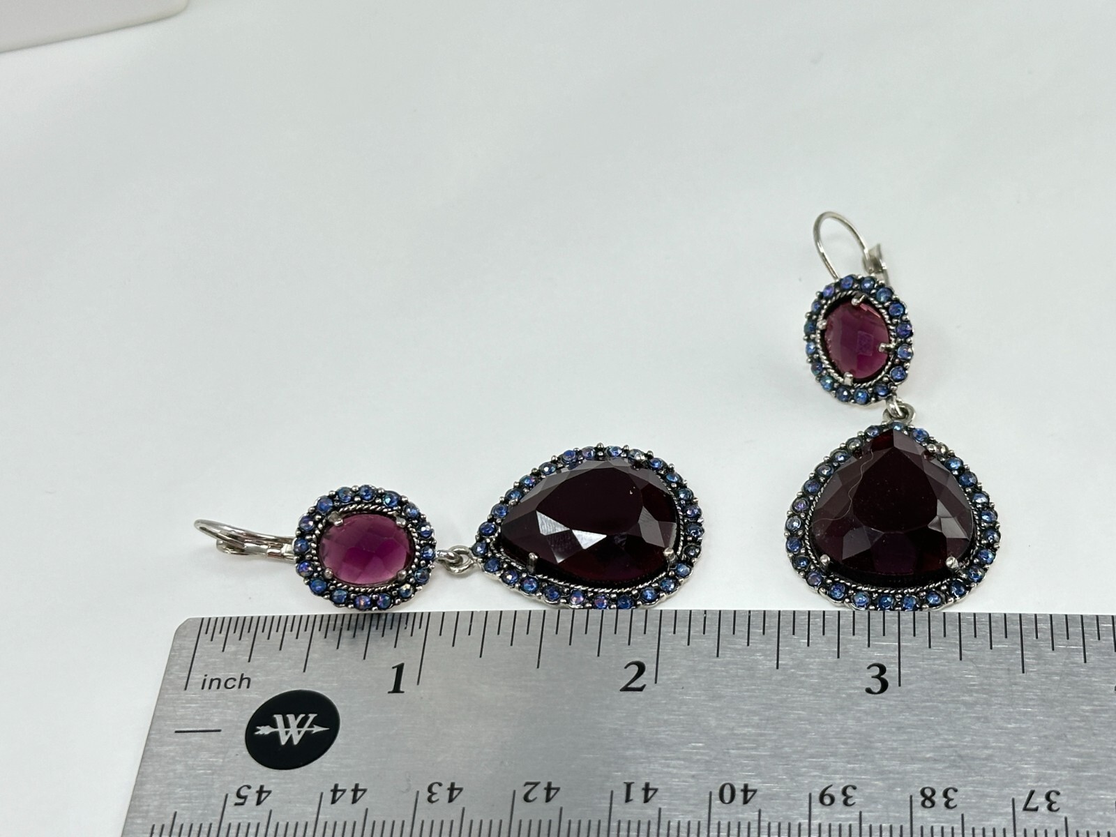 Beautiful NR Avon Purple Plum & Blue Rhinestone Drop Dangle Leverback Earrings