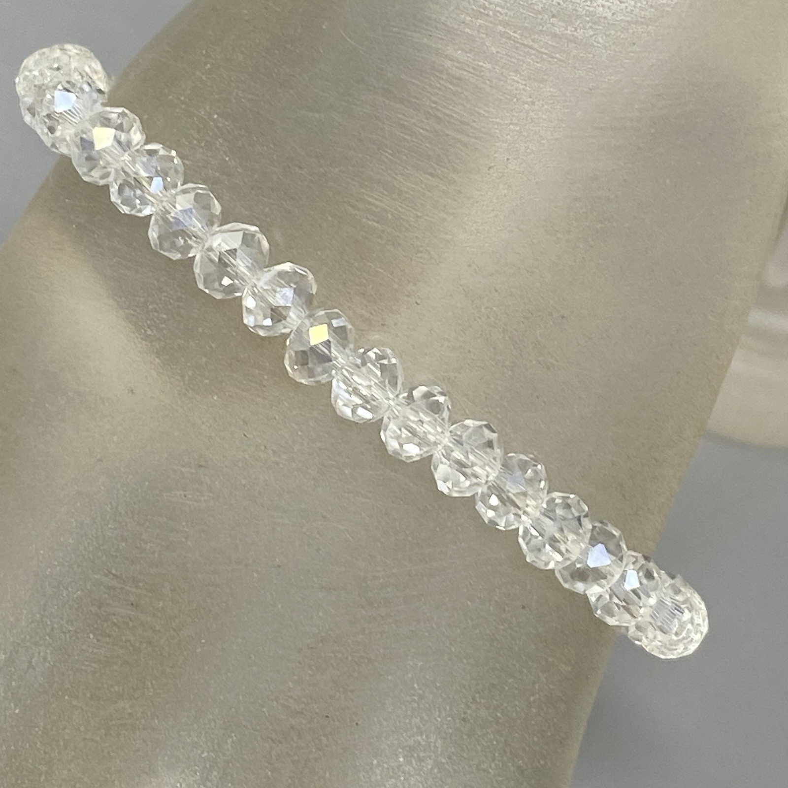 Mini Clear Glass Beaded Bracelet Faceted Rondelle Stretch Fire Polished 7″