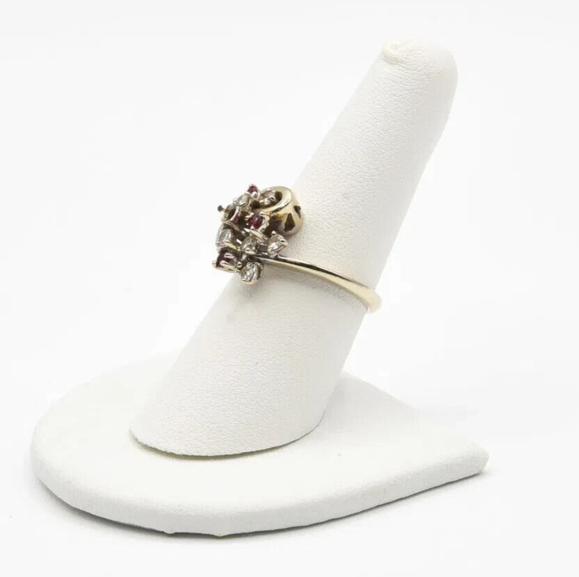 18K WHITE GOLD RED RUBY & DIAMOND RING SIZE 7.5