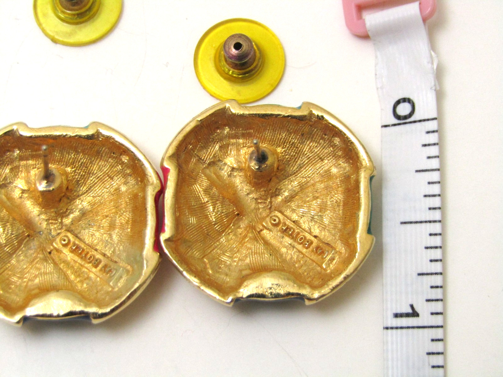 Vintage Gay Boyer Gold Tone Pierced Earrings with Colorful Enamel 15.7g