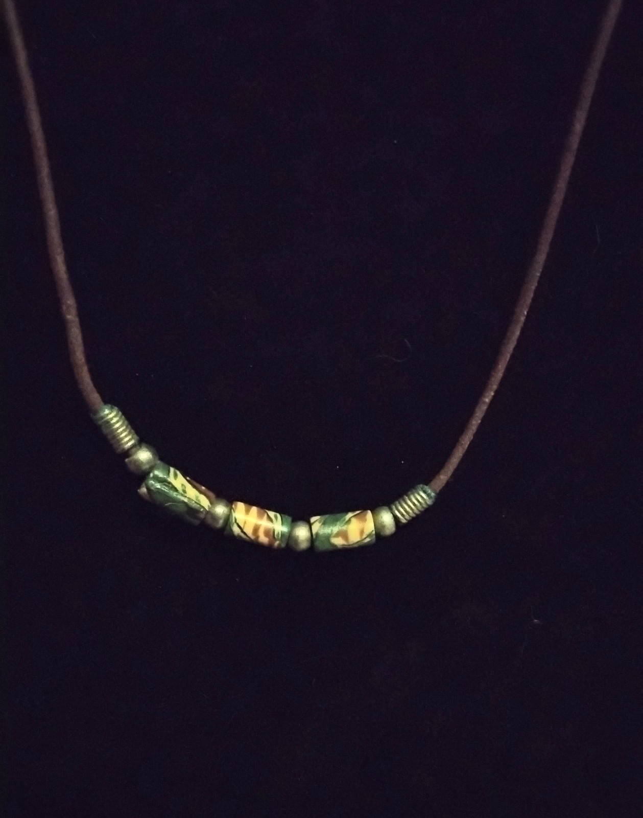 Vintage Boho Leather Cord Clay Beaded Necklace