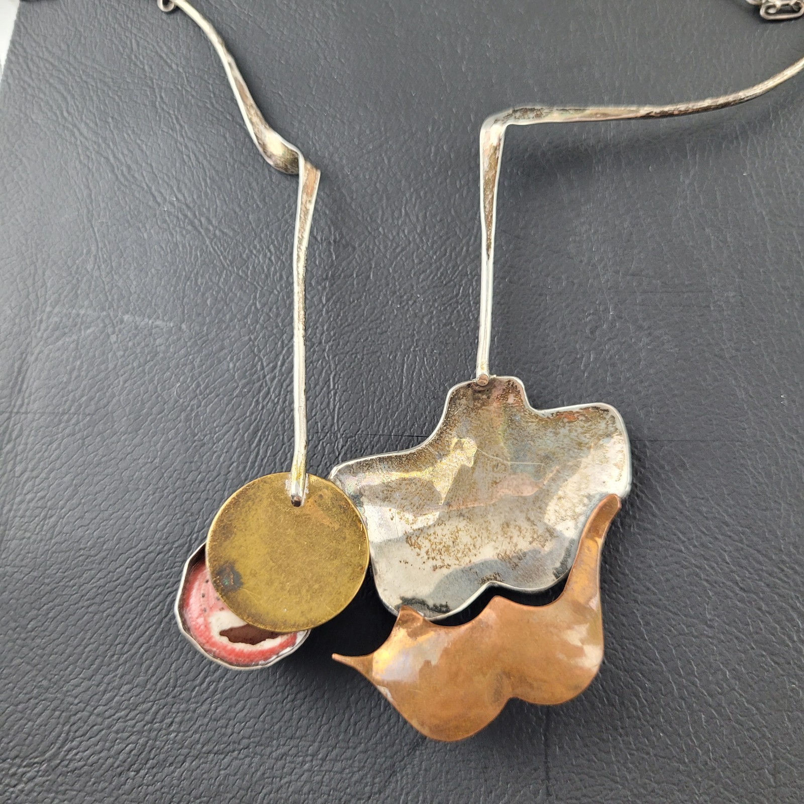 Vintage Mixed Metals and Shell Artisan Choker Necklace Statement Piece 14″ READ