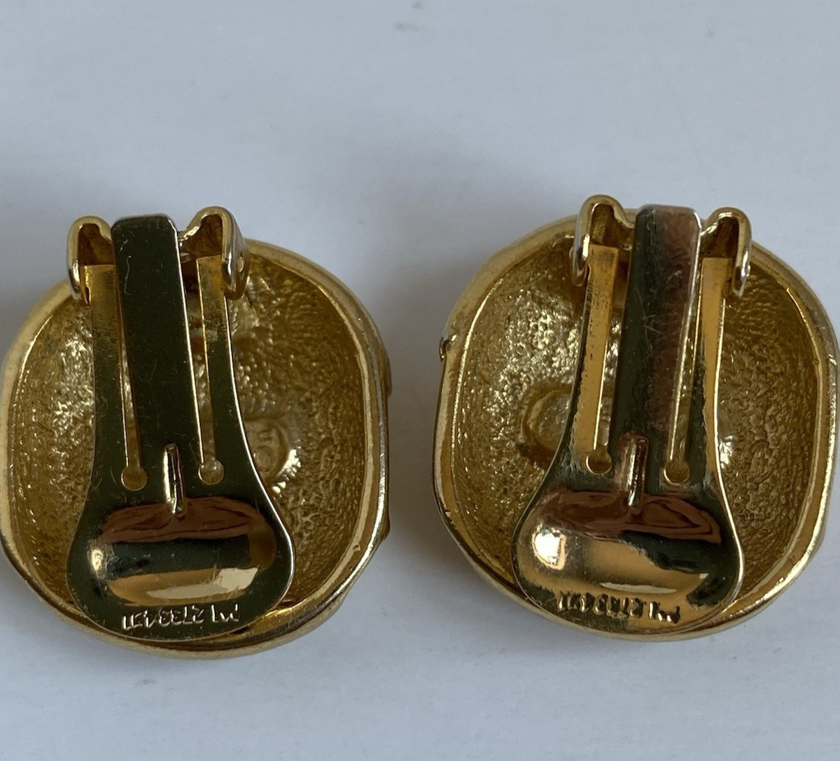 Vtg ORENA Paris Signed Clip On Earrings Gold Alloy & Sparkly White Faux Pearl