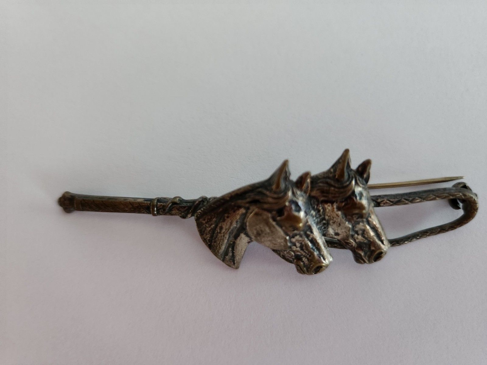 Rare Vtg Handmade Sterling Silver Horse & Whip Equestrian Brooch