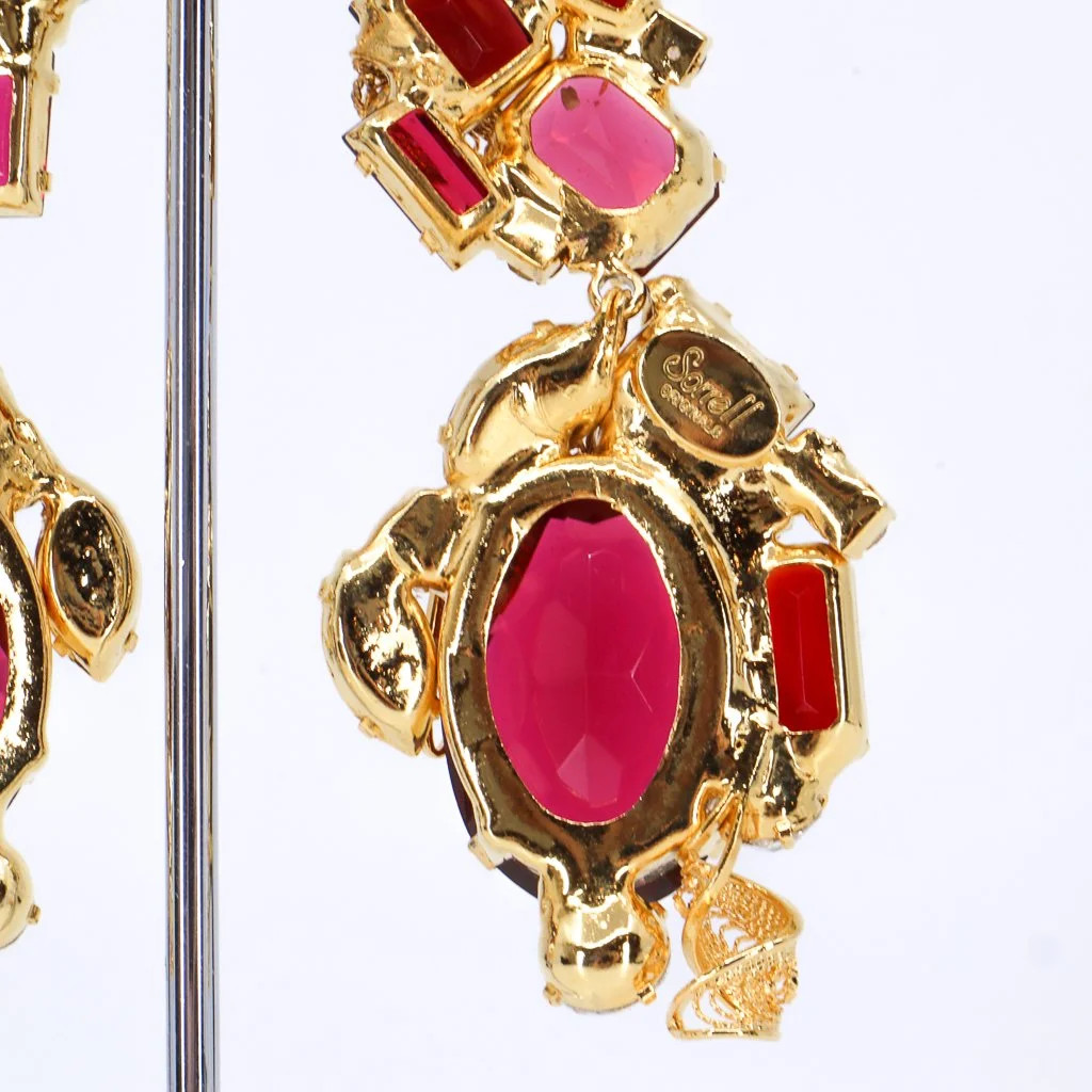 Sorrell Originals, Red, Fuchsia and Burgandy, Gold Clip-on Earrings