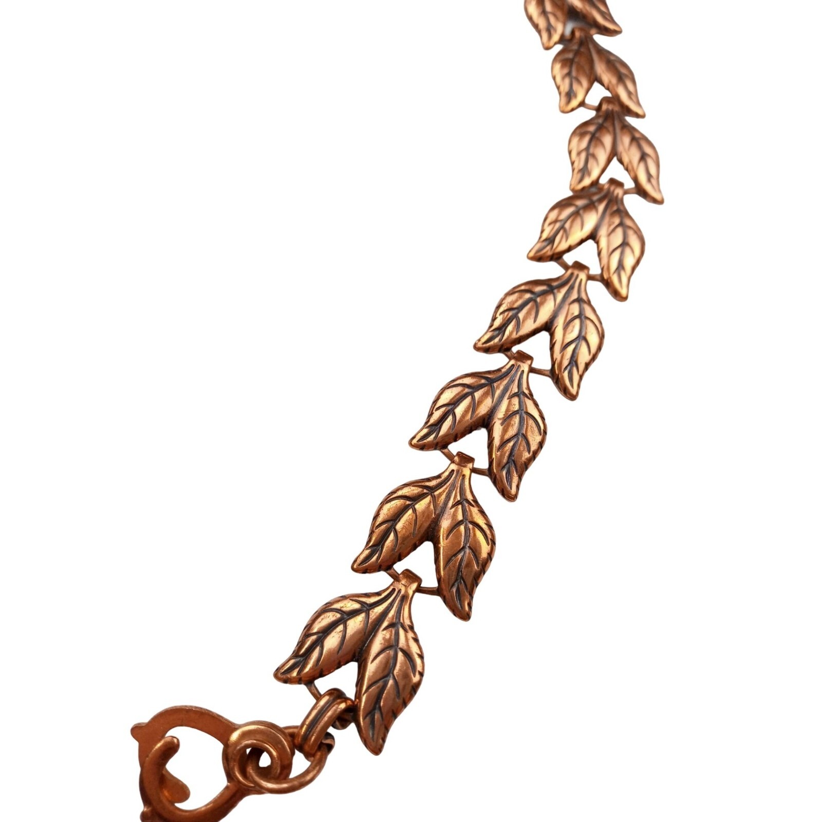 Vintage Bracelet Copper Double Leaf Link Leaves Botanical Fall Vine Sister Clasp
