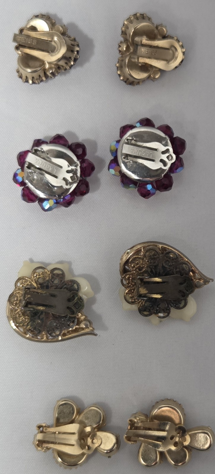 Vintage Rhinestone Clip-On Earrings, Stylish, Lot of 4 In Miriam Haskell Style