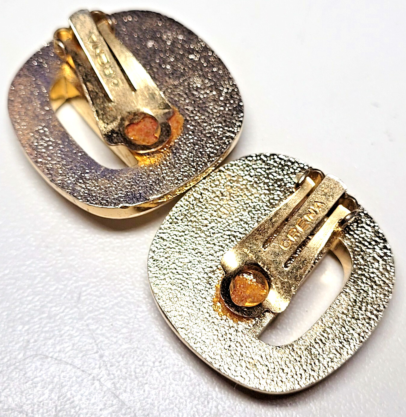 Classy Orena Paris Gold Tone Clip On Earrings-Black Enamel-Made in France