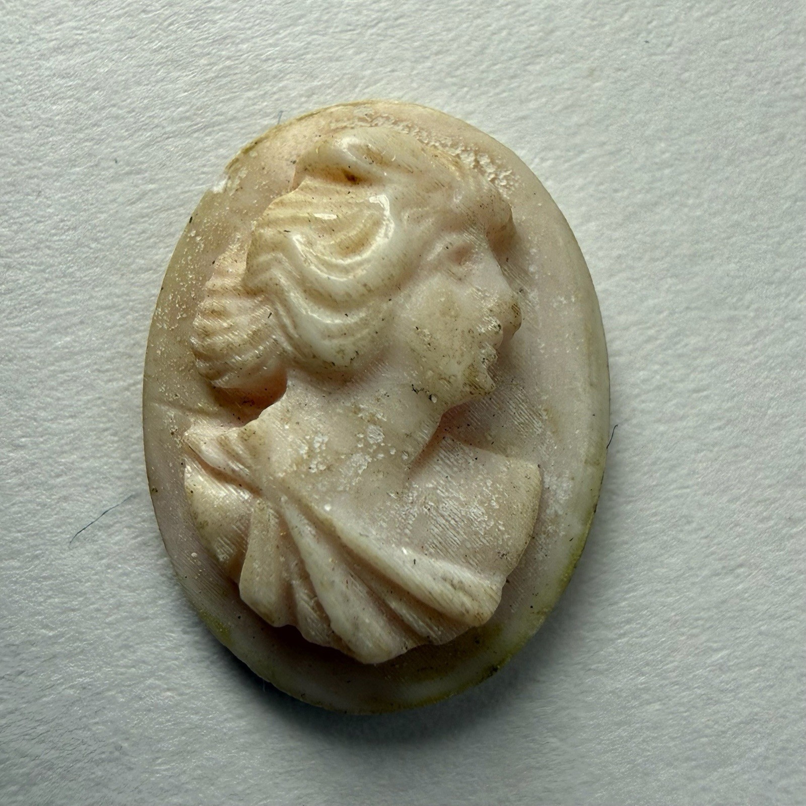 Circa 1920s Antique Pink & White Seashell Relief Cameo