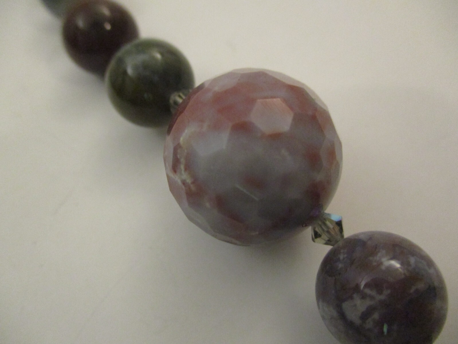 Vintage Large Polished Stone Bead Necklace Graduated Faceted Sterling Clasp