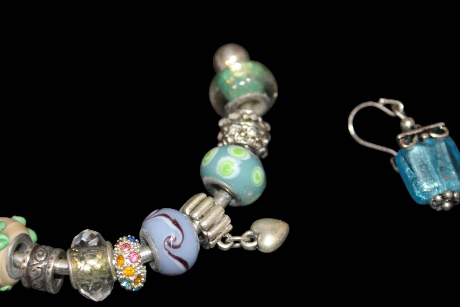 Jewelry Lot VTG Fashion 4 Pc Set Crystals Charms Bracelet Necklace Earrings
