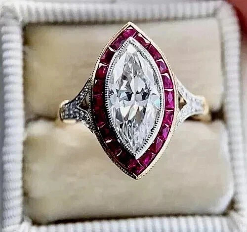 Art Deco Style 2.95Ct Lab Created Diamond Wedding & engagement 14K Gold FN Ring