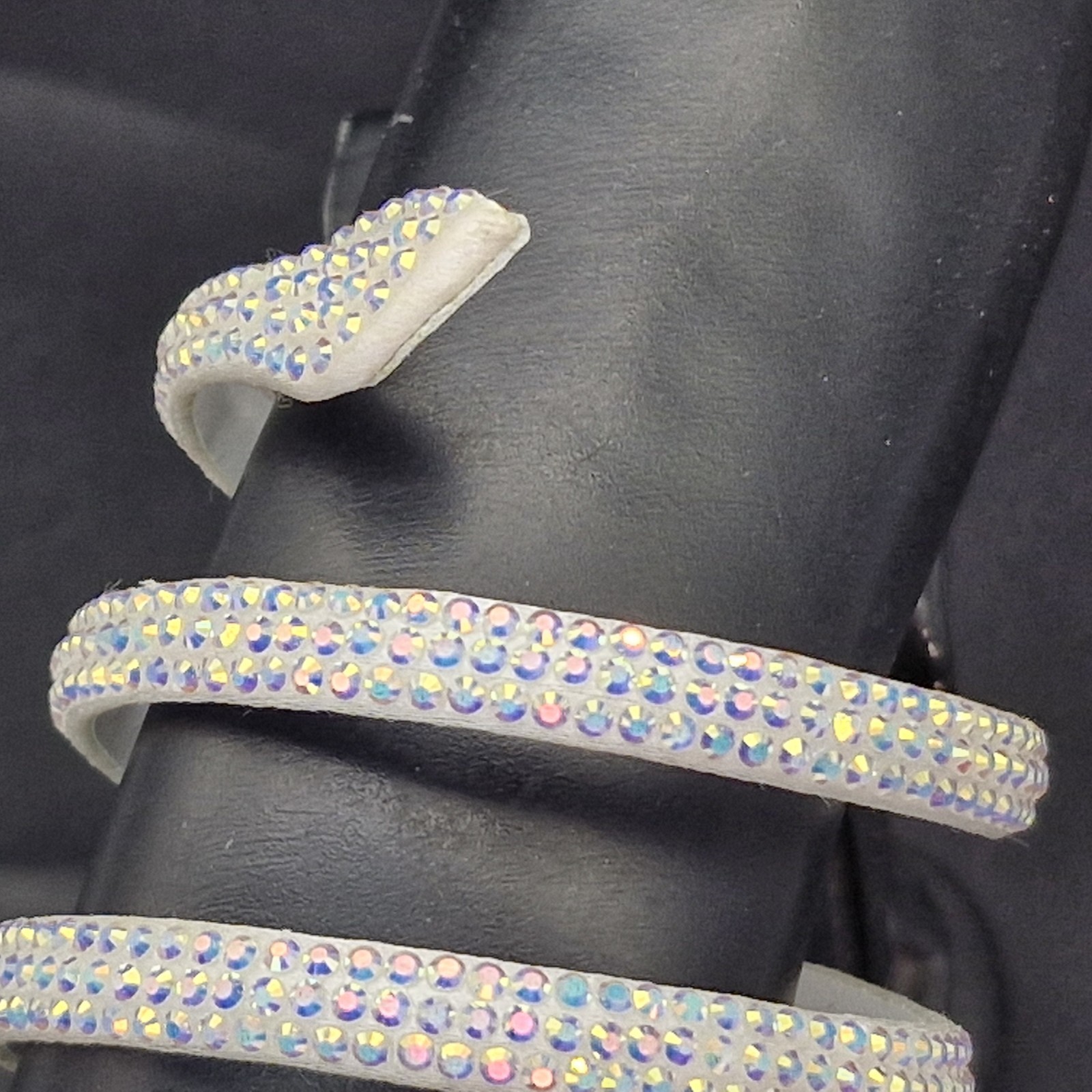 Rene Caovilla Italy White Cleo Snake Wrap Bracelet Leather Rhinestones