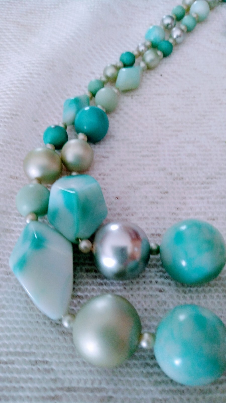 Vintage Two Stand Blue Chunky Beaded Necklace and Clip Earrings Set