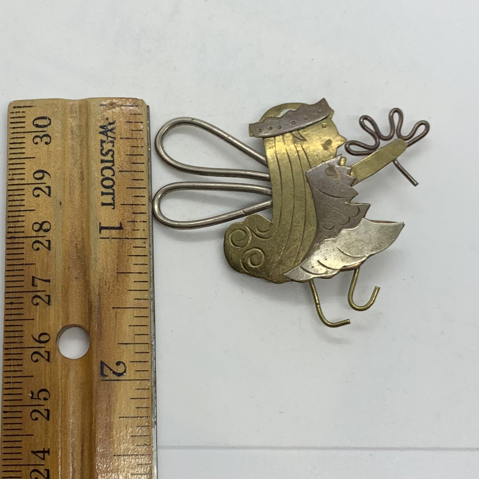 VTG MIXED METALS FAIRY BROOCH PIN WHIMSICAL FAIRYTALE PIN