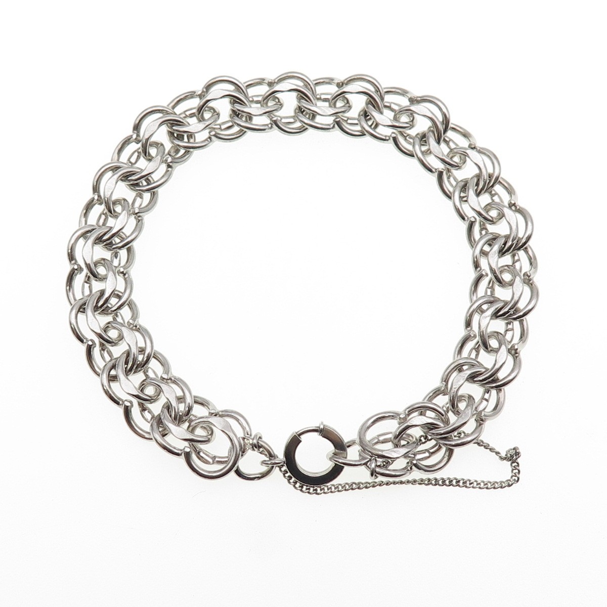 925 Sterling Silver Antique Art Deco Double Rolo Link Bracelet 6.75″