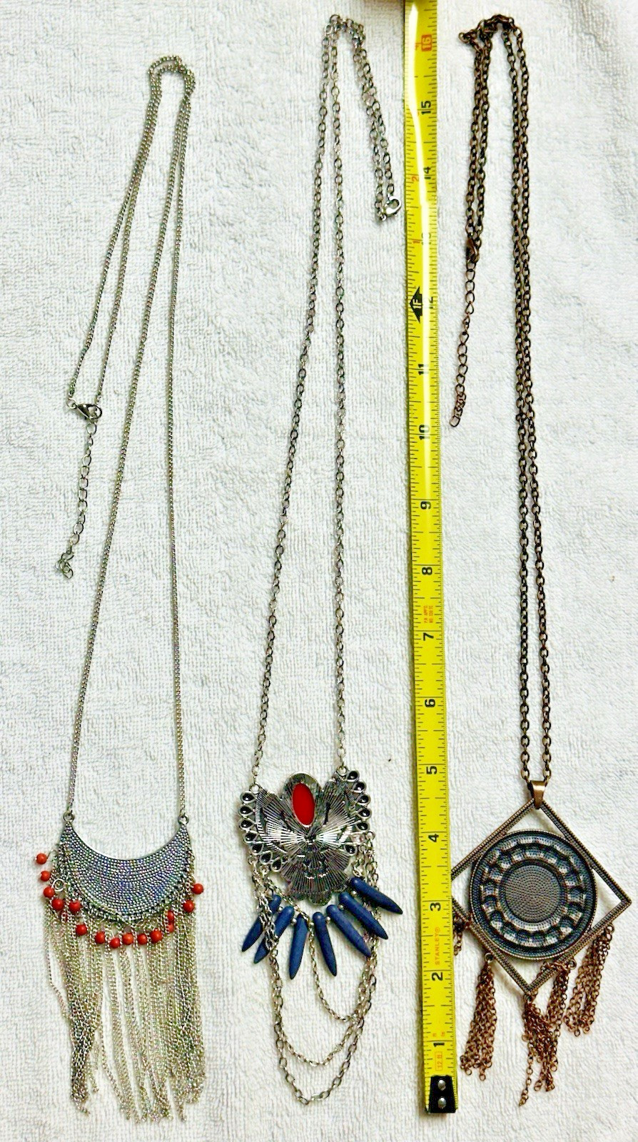 Bold Mod Chain Fringe Bead Cabochon Bib Focal Tassel Pendant 3 Necklace Lot n840