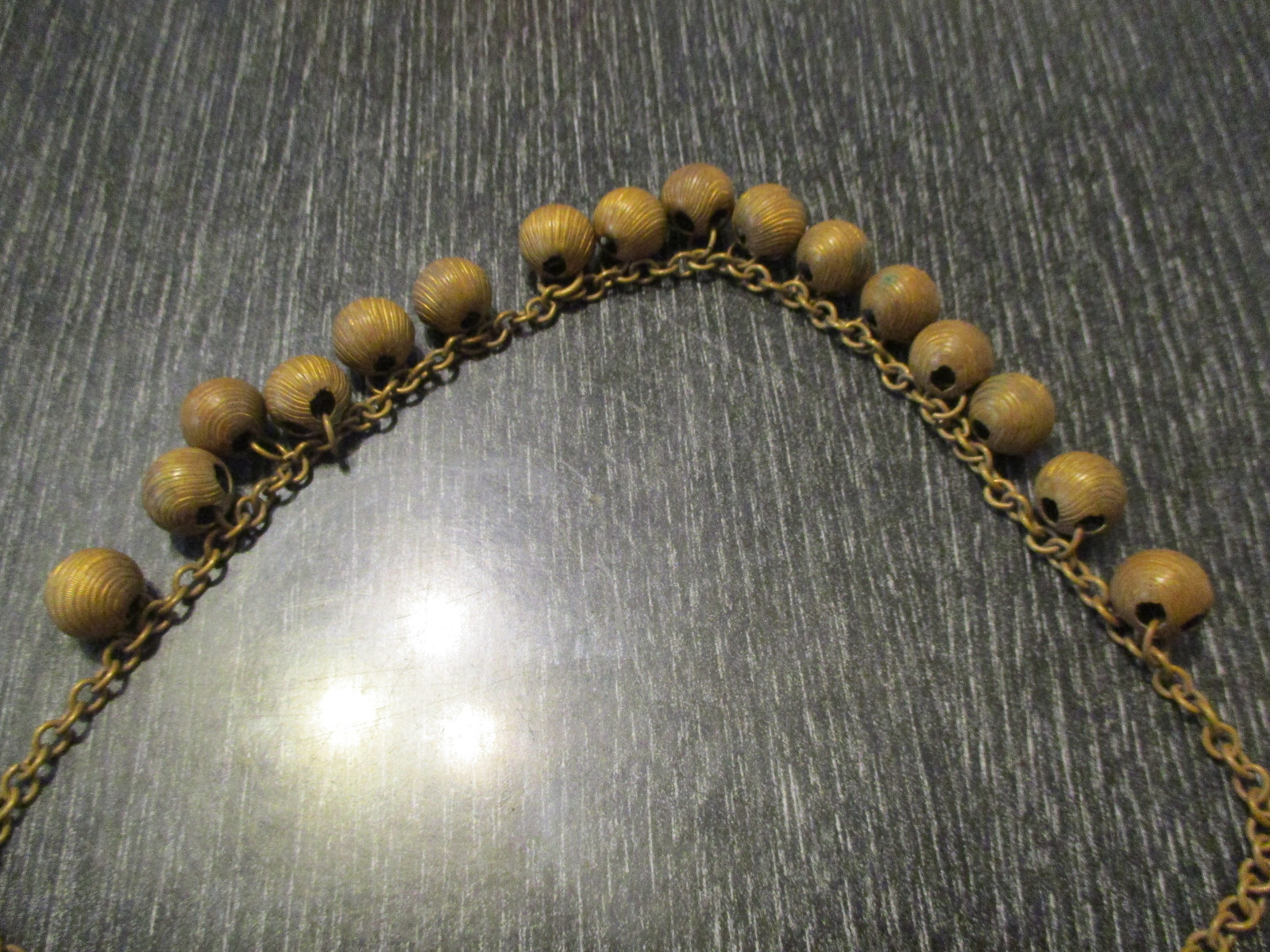Antique Victorian Vintage Dangle Drop Brass Bead Charm Chain Choker 16″ Necklace