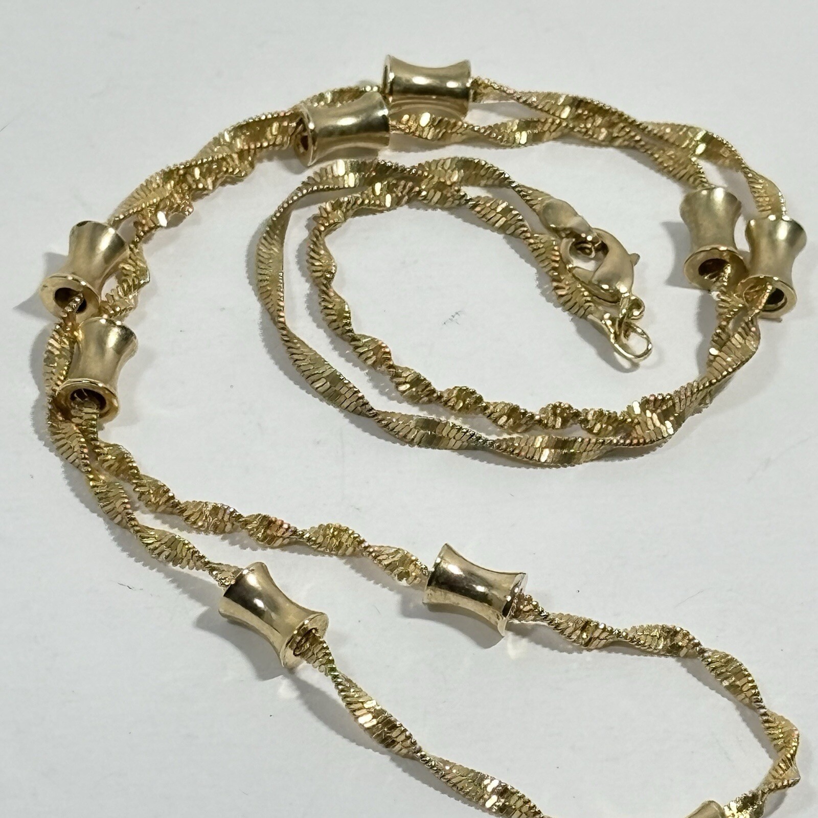 Vintage Gold Tone Twisted Chain Station Link Necklace Bar Beads 24″