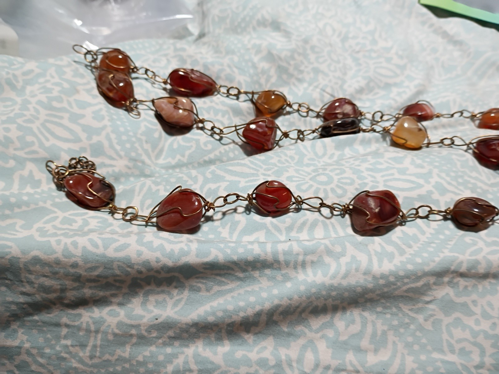 Carnelian Undrilled cage boho vintage wrapped retro gemstone necklace