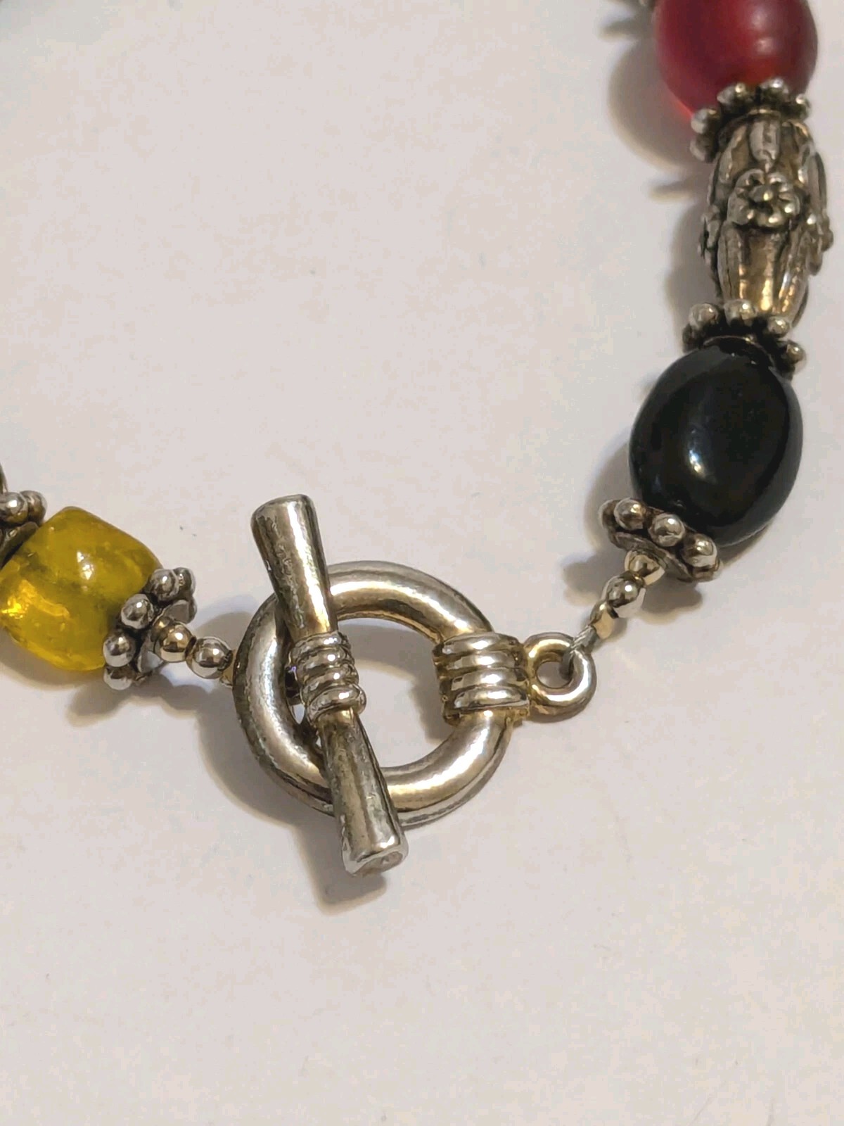 Vintage Multi Tone Bracelet With Multicolor Glass Beads. Toggle Closure 6 3/4″