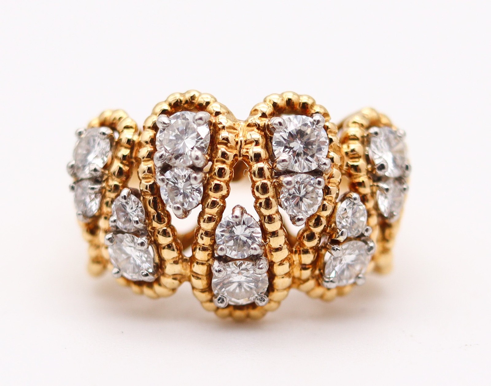 OSCAR HEYMAN 1970 Band Ring In 18Kt Gold, Platinum & 1.24 Ctw in VS Diamonds