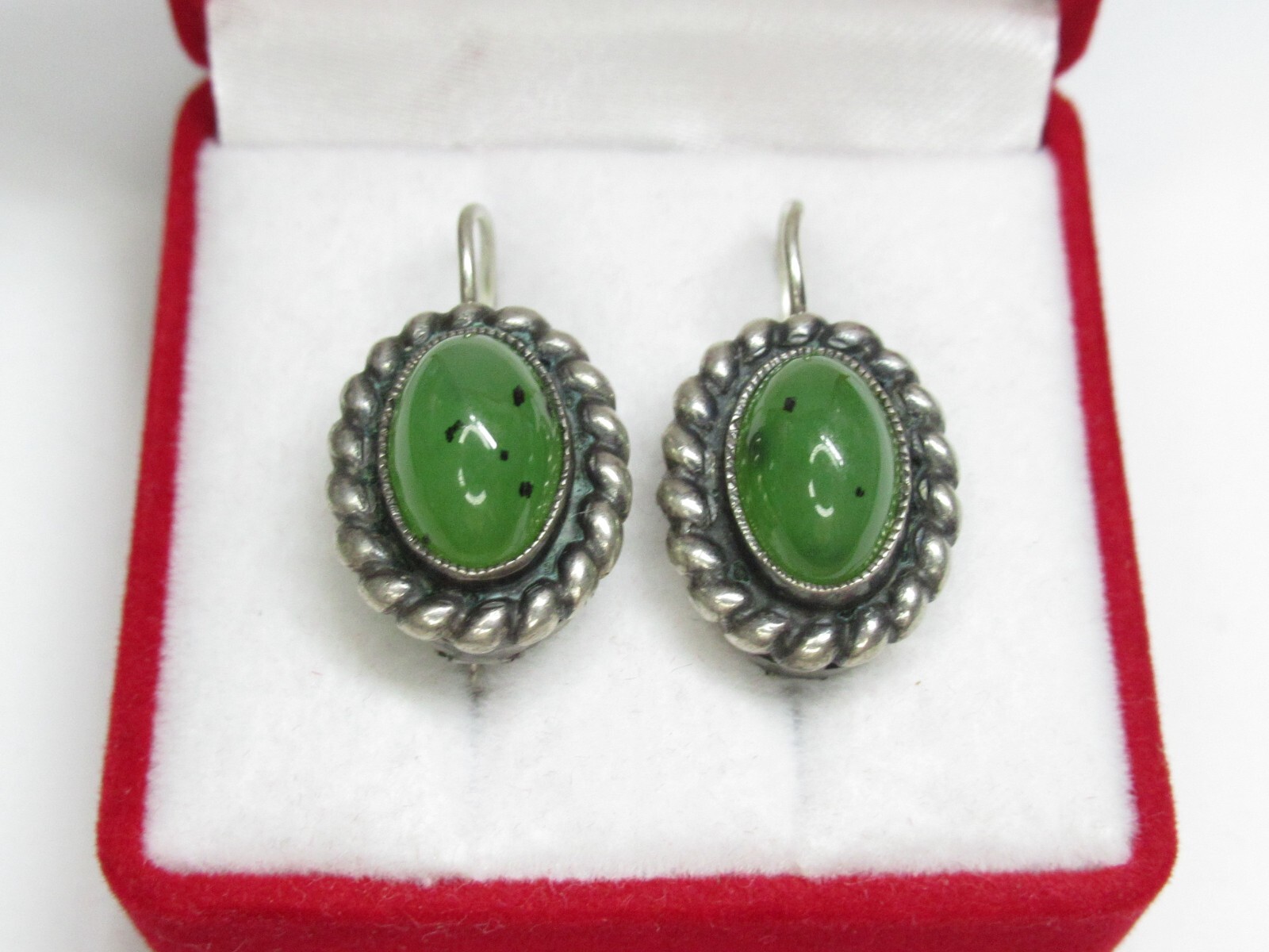 Vintage earrings USSR 925 standard, ship, jade, 7.98g..