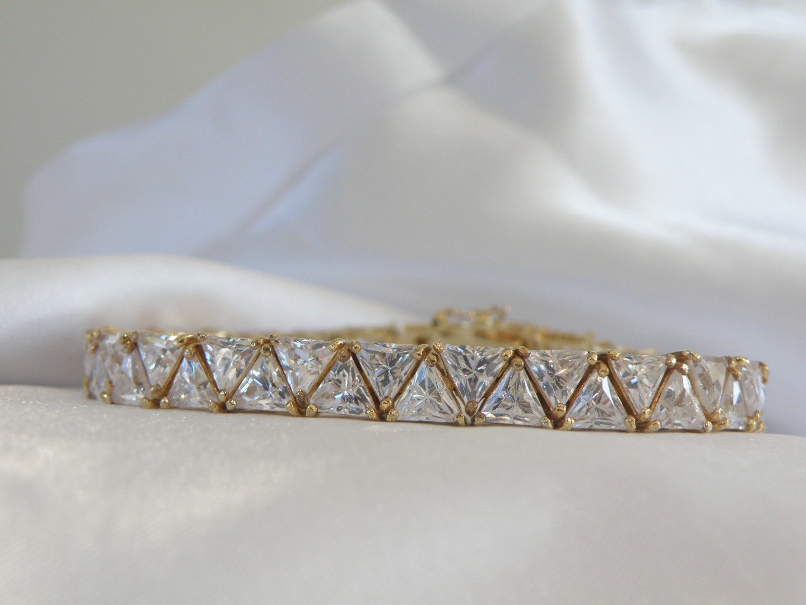 Vintage Sterling Silver 925 Gold Over Trillion Cut CZ Tennis Bracelet 7″