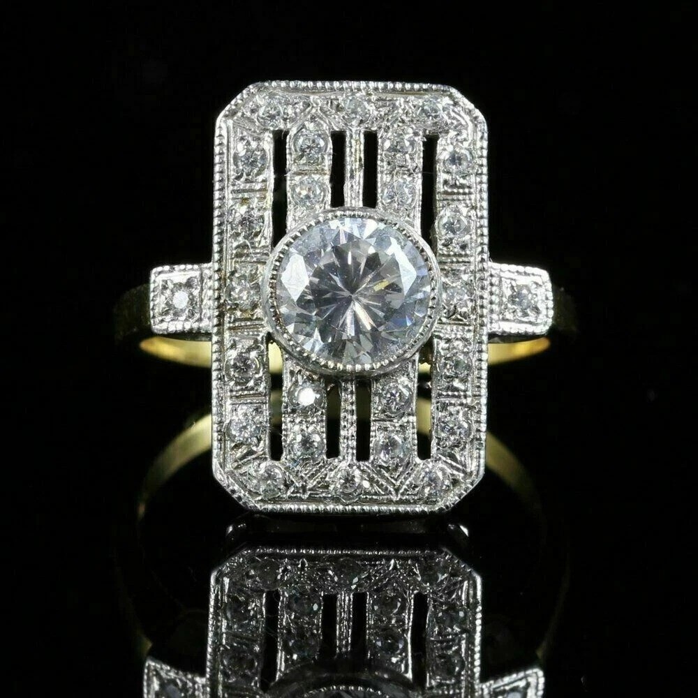 Vintage Art Deco 2.41CT Round Cut Lab Created Diamond 14K Two-Tone Gold Finish
