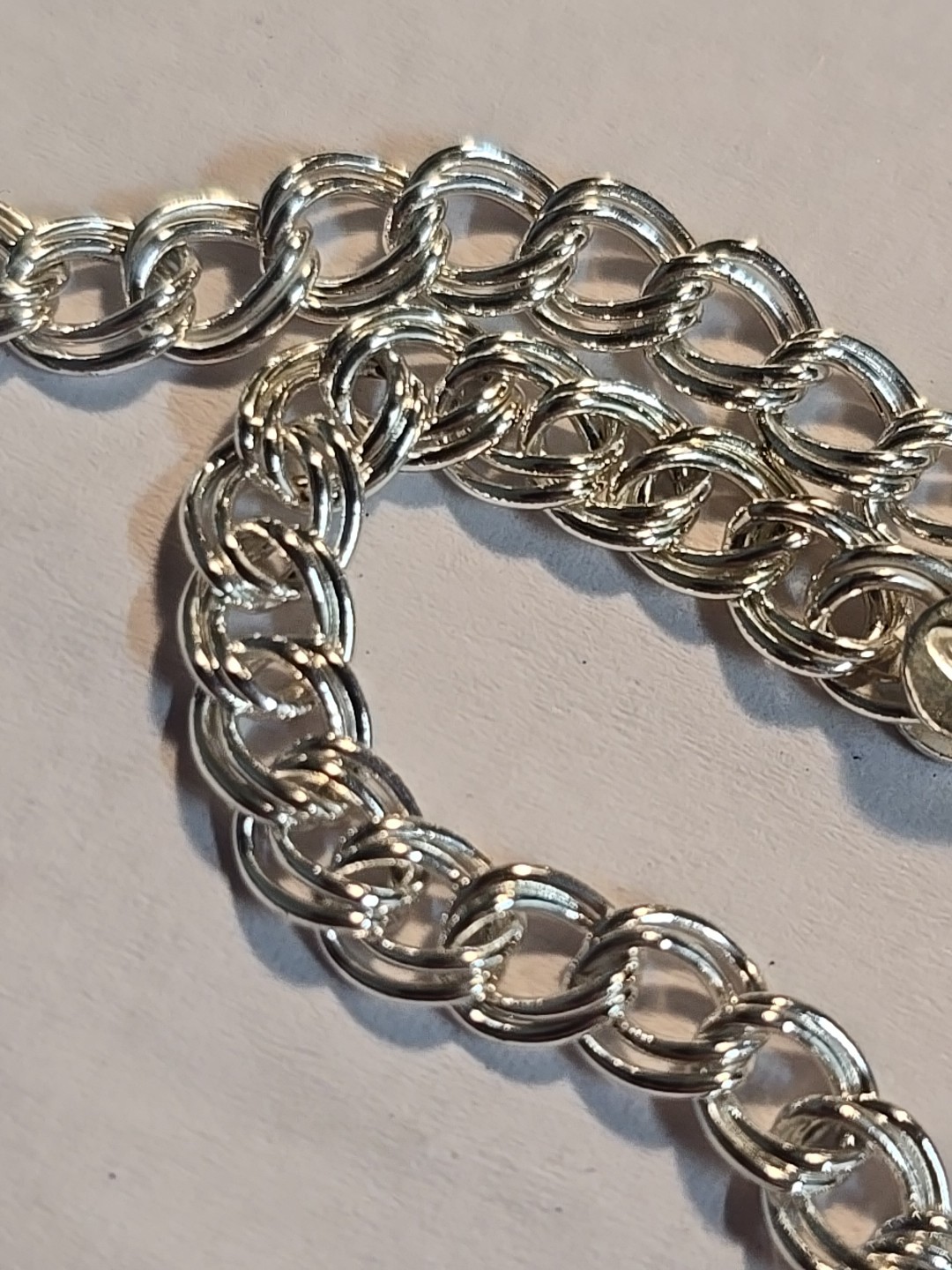 Sterling Silver Double Link Charm Bracelet 7in Long JCM 925 Italy