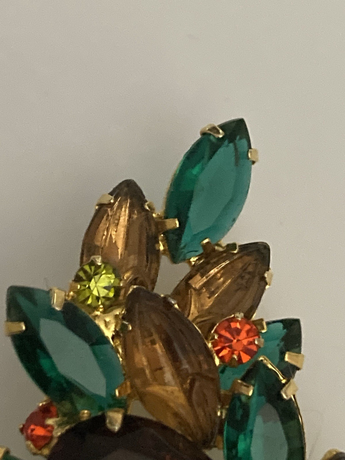 Vintage Stunning Stacked Rhinestone Leaf Brooch, Fall Colors