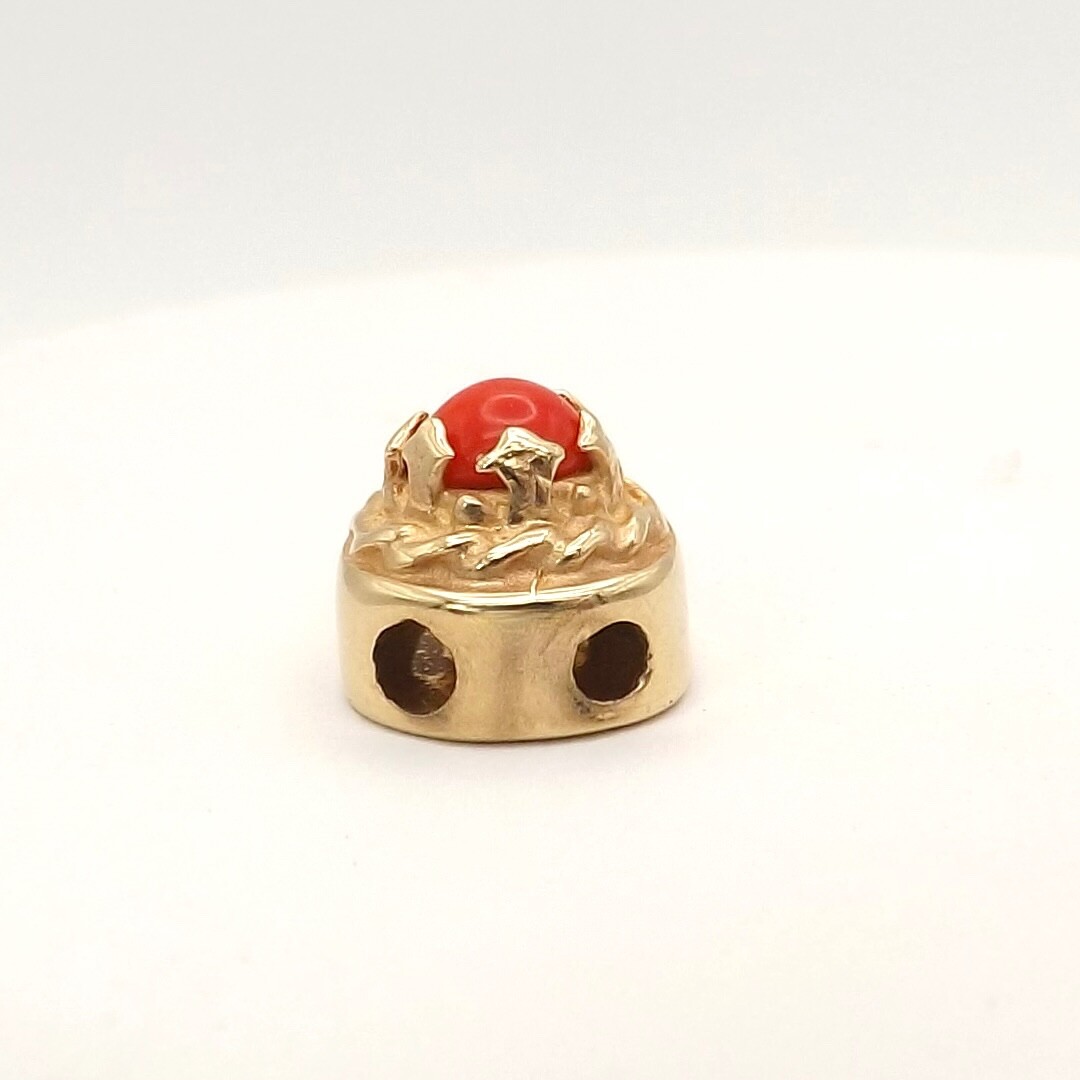 14k Gold Red Coral Teardrop Slide Bracelet Charm Vintage Designer MA