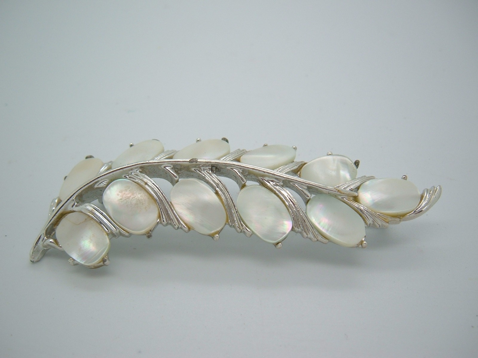 Vintage Leaf Brooch signed MOP Shell Nature woodland jewelry